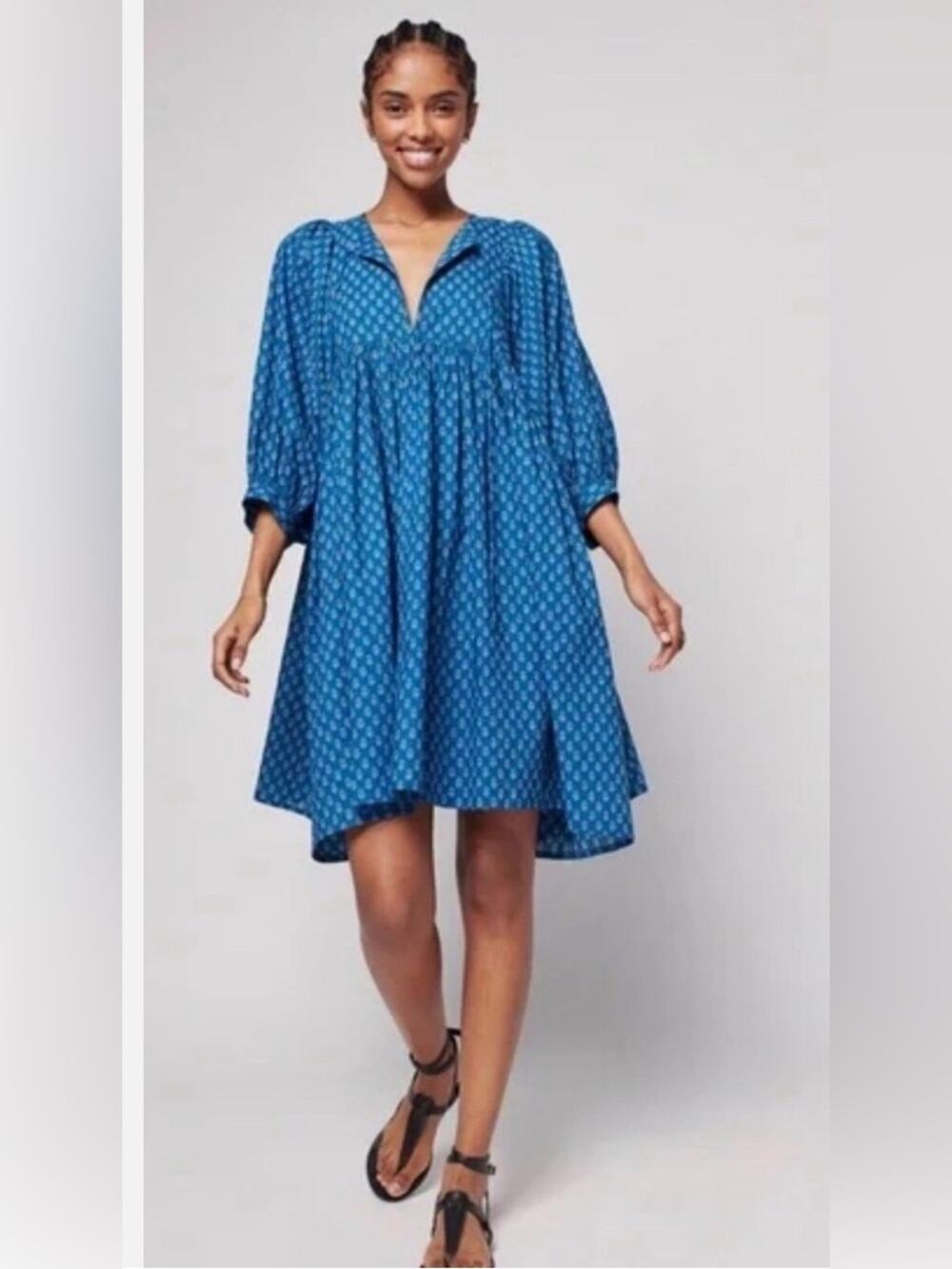 NWT FAHERTY Lyla Boho Puff Sleeve Peasant Country Lightweight Mini Dress S